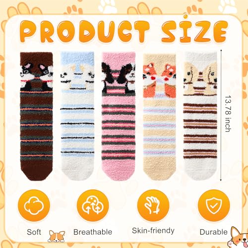 Image of Foaincore 5 Pairs Fuzzy Socks for Women Cozy Cute Winter Warm Fluffy Socks for Birthday Themed Party Gift