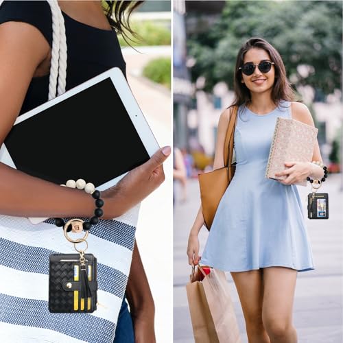Image of COOLANS Silicone Bracelet Wristlet Wallet Credit Card Holder RFID ID Window Key Ring Tassel Slim Wallet Women Keychain Purse