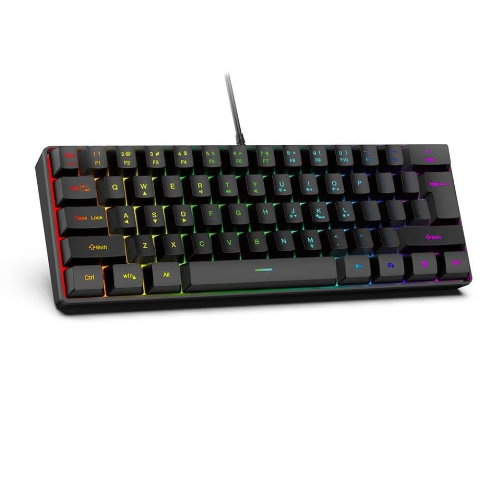 Przewodowa klawiatura mechaniczna, 61-klawiszowa, podświetlana RGB, kompatybilna z komputerami PC i komputerami biurowymi (czarna)