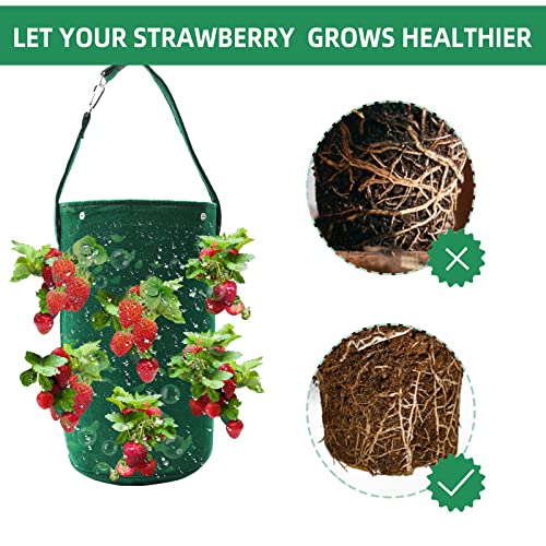 Betereap Hanging Strawberry Grow Bag With 12 Holes, 2-Pack Widen Planting Holes 400G Heavy Duty Easy Installation Durable Vertical Strawberry Planter For Balcony, Garden Or Patio #TOP4