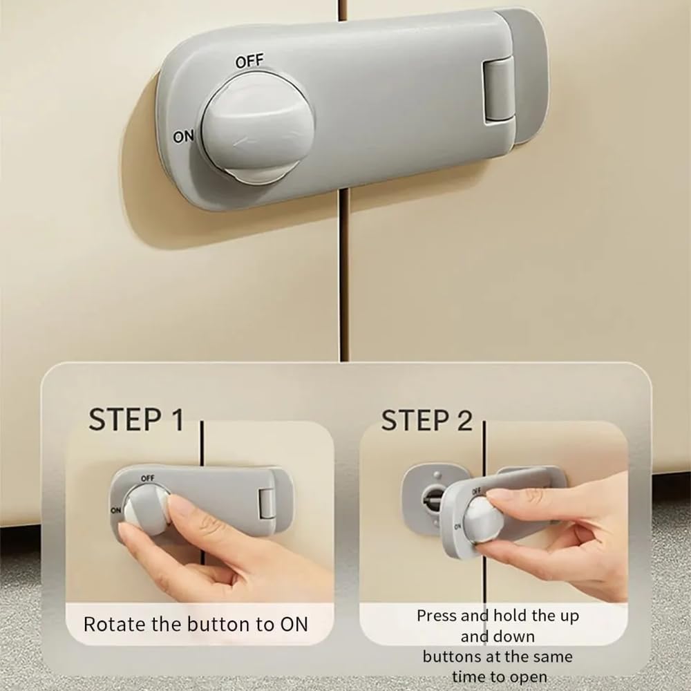 Baby Safety Cabinet Locks 4Pack – Multi-Use Child Proof Latch for Fridge, Oven, Drawer & Bathroom Cupboards, Strong 3M Stick-On Design, No Screws Kitchen Safety Locks (Grey)