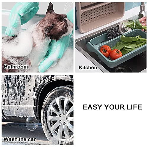 VSV stoage Pet Grooming Gloves for Bathing & Hair Removal, Dogs & Cats Bath Shampoo Brush, Durable Silicone Scrubber Massage Glove for Horse Shower, Soft Spiky Scrubber Waterproof 2 Pack (Green) - Image 7