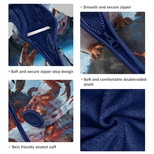 Giant Crab with Penguin Riding Toddler Fleece Jacket Girl Boys Hooded Fleece Jacket Coat Warm Outwear Zip-up 3-10T3