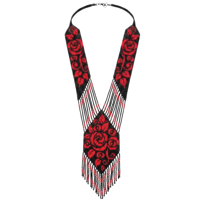 Collier Gerdan ukrainien fait main à motif floral et perles de rocaille multicolores