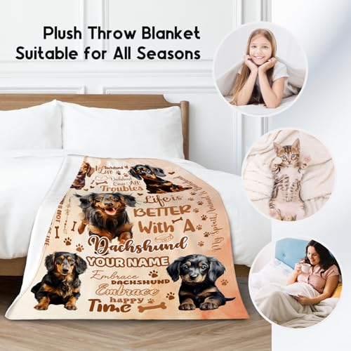 Custom Dachshund Blanket, Dachshund Lovers Gift, Cute Soft Throw Gifts for Girls Boys Women, Cozy Flannel Throw Blankets for Bed Travel, 50"x60"