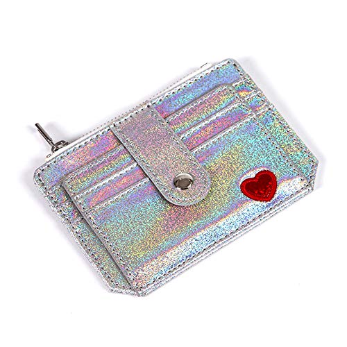 Fida&Moon Glitter Girl Small Wallet RFID Blocking Coin Purse Clip Card Holder (Glitter Silve)