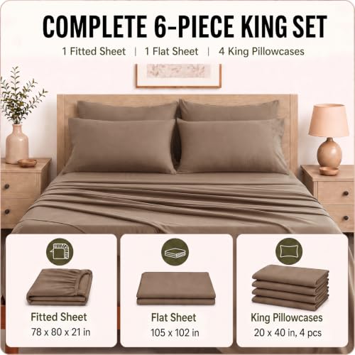 Image of CozyLux 6-Piece King Size Sheet Set, Fits 18-21 Inch Mattresses, Oeko-TEX