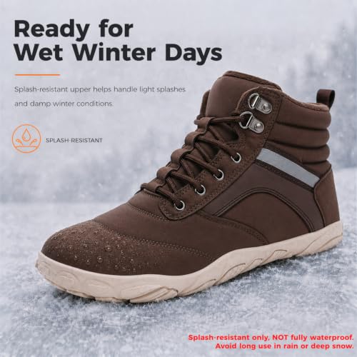 Image of Womens Mens Winter Barefoot Boots Warm Minimalist Wide Toe Box Snow Boots Zero Drop Sole Outdoor Water Resistant Ankle Booties