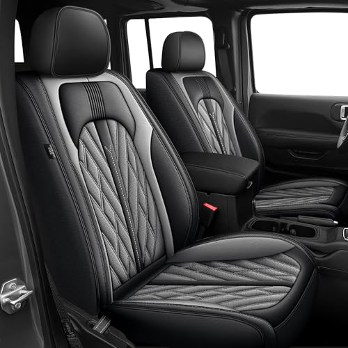 AOMSAZTO Car Seat Covers Custom Fit for Jeep Gladiator 2020-2024 2025 2026 Leather Truck Car Seat Covers Full Set (Black&Grey)