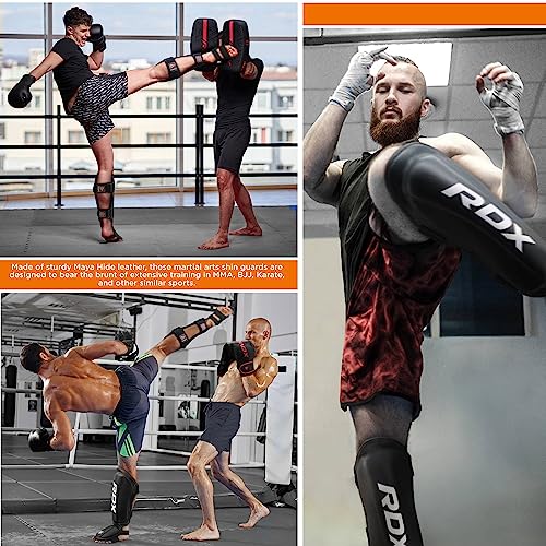 Rdx Shin Guards Kickboxing Muay Thai, Satra Smmaf Approved, Premium Maya Hide Leather, Leg Instep Protection Pads, Mma Martial Arts Kicking Sparring Training Gear, Bjj Karate Boxing Taekwondo, Black #TOP2