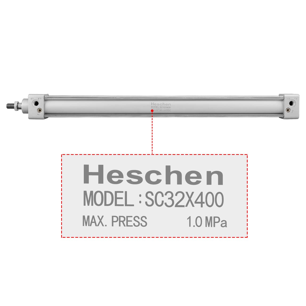 Heschen Cilindro Pneumatico Standard, SC 32-400, PT1/8'' Porta, alesaggio 32mm, Corsa 400mm, Doppio Effetto
