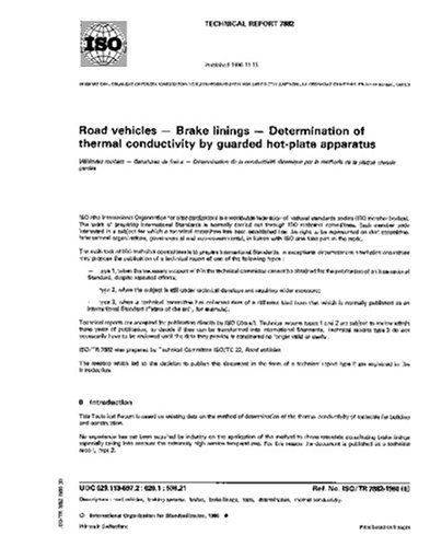 ISO/TR 7882:1986, Road vehicles - Brake linings - Determination of ...