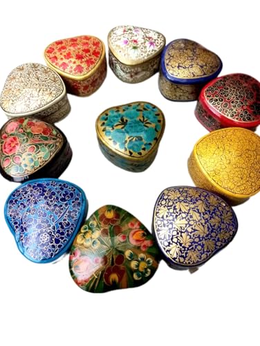 Boîte à bijoux en bois peint à la main en forme de cœur Cachemire