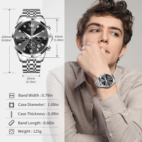 Image of OLEVS Watches for Men Stainless Steel Dress Men Watch with Date Big Face Chronograph Waterproof Luxury Fashion Watch Blue /Black /Gold /Green /Silver Face Relojes para Hombres