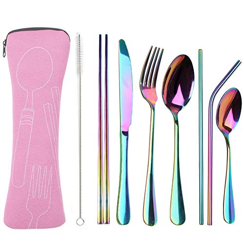 Reusable Travel utensils cutlery set with Case, OHFUN Stainless Steel Portable Flatware Set