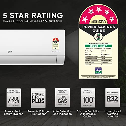Image of LG 1.5 Ton 5 Star AI DUAL Inverter Split AC (Copper, AI Convertible 6-in-1 Cooling, 4 Way Swing, HD Filter with Anti-Virus Protection, RS-Q19ENZE, White)