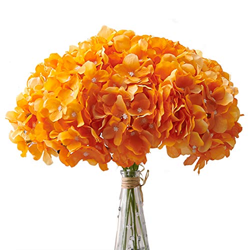 AVIVIHO White Hydrangea Silk Flowers Heads Pack of 10 Ivory White Full Hydrangea Flowers Artificial with Stems for Wedding Home Party Shop Baby Shower Decoration (Fall Orange)