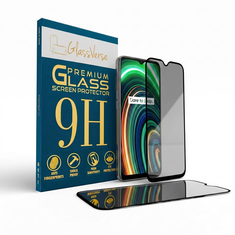 Image of GlassVerse Privacy Tempered Glass for Realme C25Y | Anti Spy Screen Protector, 9H Hardness, Edge to Edge, Case Friendly, Hassle-less Installation Kit Included. (Pack of 2)