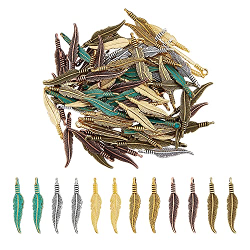 DICOSMETIC 144Pcs 6 Colors Antique Feather Charms Tibetan Al