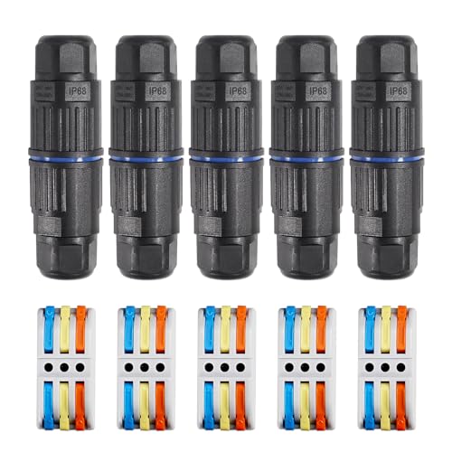 Dealikee 5PCS IP68 Waterproof Junction Box, Outdoor 3 Way Electrical Cable Connector