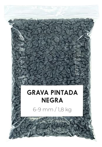 Landare Grava Negra 1,8Kg - Piedras de Colores Decorativas - Piedras Colores - Piedras Decorativas - Piedras Decorativas para Jarrones - Piedras para Macetas (6-9 mm) (Negra)