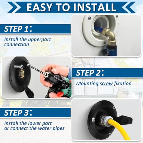 Image of RV City Water Inlet with Check Valve, RV Water Fill Inlet Connection with 3 /4 NH Female to 1 /2 NPT Male Lead-free Brass City Water Inlet Flange for RV, RV Water Inlet Replacement