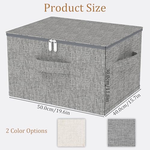 ENUMAIL 2er Set Faltbarer Ordnungsboxen mit Deckel, Aufbewahrungsbox mit Griff, Kleiderschrank Boxen Kann im Schlafzimmer, Wohnzimmer Verwendet Werden, 50×40×30cm, Grau