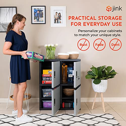 4 Door Locker Storage Cabinets - Set Of 4 Large Lockers, Connectors, 2 Keys, & 2 Shelves – Home, Office, Garage, & Bathroom Organization And Storage By Jink, 37 X 15 X 18In/Unit, 35 Gallons Each #TOP5
