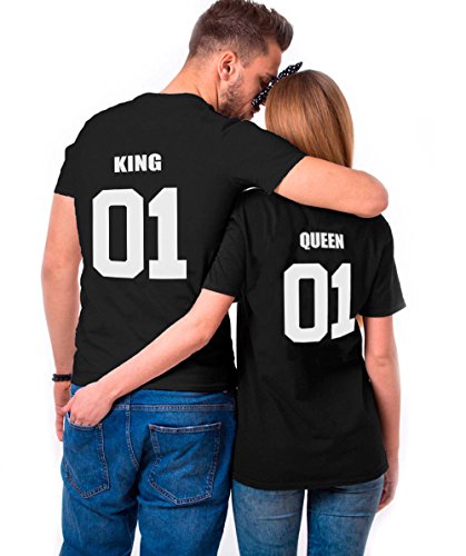 King Queen Couple Shirt T-Shirt 100% Coton Tees Shirts pour Roi Reine Imprimé 01 Manches Courtes Anniversaire...