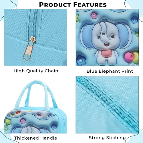 Image of Kraptick Printed Lunch Bag - Insulated Travel Tiffin Bag for Kids & Adults, Reusable Lunch Bag for Office, School Meal Organizer (Blue Elephant) (Pack of 2)