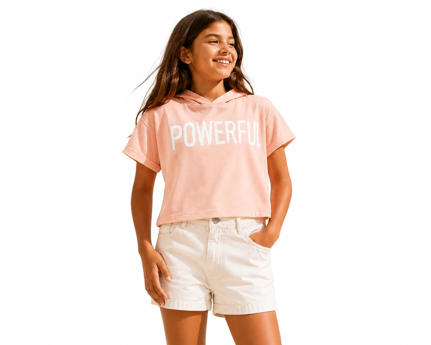Generico Mayoral kurzes Sweatshirt für Mädchen von 3 – 9 Jahren – T-Shirt mit Kapuze Rosa Powerful – Sommer Kurzarm – Casual Sport Mädchen
