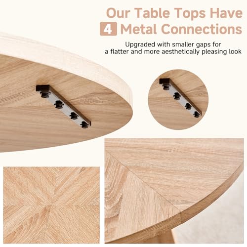Image of 47 inch Round Dining Table Set for 4 with Chairs Circle Kitchen Table and Chairs Set Mid-Century Modern Chair with Metal Legs for Apartment Living Room(1 Natural Table + 4 Beige Chairs)