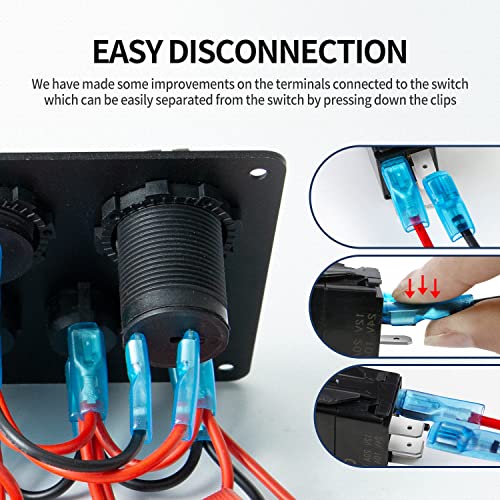 Upgrade Blue 5 Gang Marine Boat Rocker Switch Panel Circuit Breakers, Waterproof Switch Panel With 15A Inline Fuse For Truck Rv, Digital Voltmeter Usb Charger Port Dc 12 Volt Power Outlet Socket #TOP4