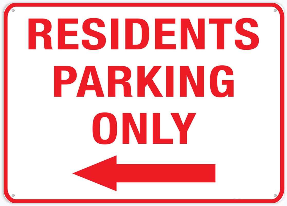 Residential Parking Only (Left Arrow) Aluminum Metal Sign 8"x12" Rust-Free UV Printed 4 Pre-Drilled Holes Durable Weatherproof For Business Use