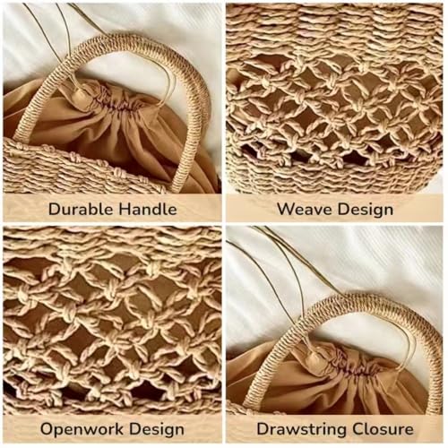 Straw Beach Bags Handmade Woven Basket Bag for Women Handbag, Retro Boho Bag for Shopping Travel4