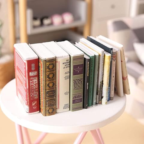 X Hot Popcorn Miniatures Dollhouse Books, 1:12 Scale Mini Books Library Bookshelf Fillers Mini House Accessories Wooden Mini Books Model Decoration for Doll House Decor 25PCS Cover