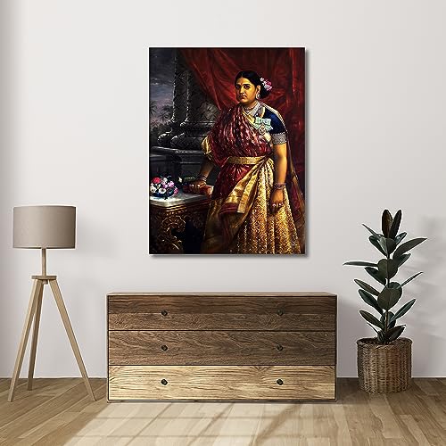 Image of Sikhash Raja Ravi Varma Canvas Painting, Classic Art, Indian Art, Wall Art for Living Room, Unframed, Multicolor, 23x17 inches (58x43 cm, Maharani Lakshmi Bayi)