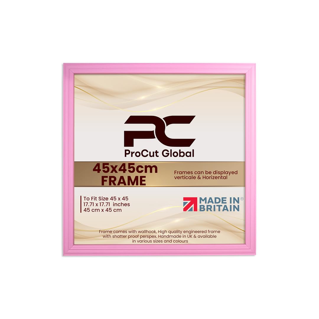 Procut Global 45x45CM Pastel Pink Picture Frames - Classic Wooden Photo Frame with Shatterproof Perspex for Wall or Tabletop - Perfect for Posters, Certificates & Prints - Sizes & Colors Available