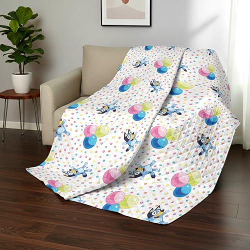 Image of Northwest Bluey Balloon Celebration Quilted Throw Blanket - Official Cartoon Throw Blanket Featuring Bluey, for Adults Boys Girls Bed, Couch, or Playroom, 60 x 80 Inches