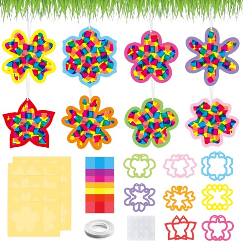 Bastelset Frühling Kinder 16 Stück Blumen fensterbilder basteln Frühling Bastelset Farben DIY fensterbilder basteln kinder Frühlingsdeko bastelset fensterbilder mit 16 Fensterbilder 4 Farben Konfetti