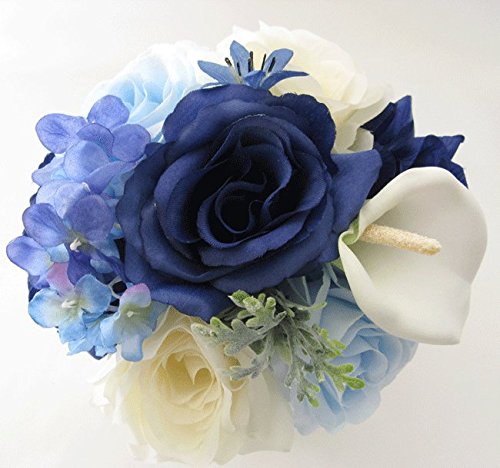 Amazon｜Wedding Bouquetsブライダルシルク花ネイビーブルーロイヤル