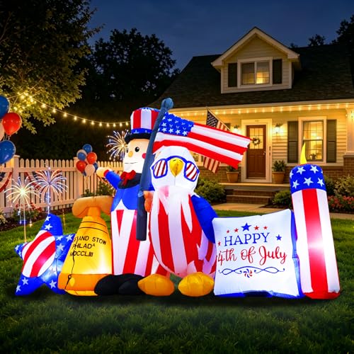 GIFTFIND 10.7FT Long 4th of July Inflatables Outdoor Decorations Patriotic Independence Day Inflatable Uncle Sam Combo Built in LED Lights Holiday Blow Up for Party Garden Yard Lawn Decor