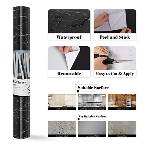 Lacheery Faux Marble Contact Paper Decorative Peel And Stick Wallpaper For Cabinets Shelf Liner Furniture Black Marble Paper Self Adhesive Film Sticker Removable Locker Wallpaper Classroom 15.8X79In #TOP6