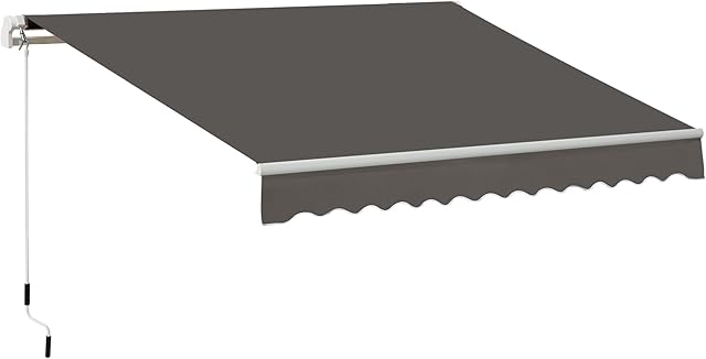 Outsunny 3 x 2m Manual Window Awning Canopy Garden Outdoor Shelter Patio Sun Shade UV Blocker Light Weight Aluminium Frame w/ Hand Crank Grey