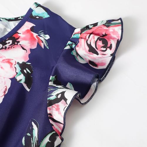 Short-Sleeve Splicing Butterfly and Floral Print Dress for Mommy and Me3