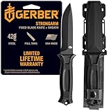 Gerber Gear StrongArm Fixed Blade Knife - Tactical Survival Knife for Camping & Hunting - Made in USA - Plain Edge- Jet Black
