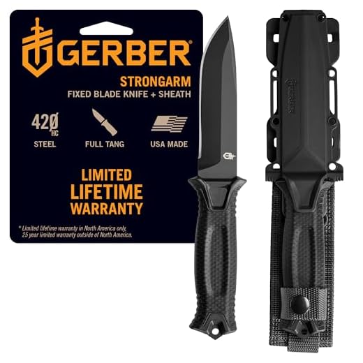 Gerber Gear Strongarm - Fixed Blade Tactical Knife for Survival Gear - Black, Plain Edge