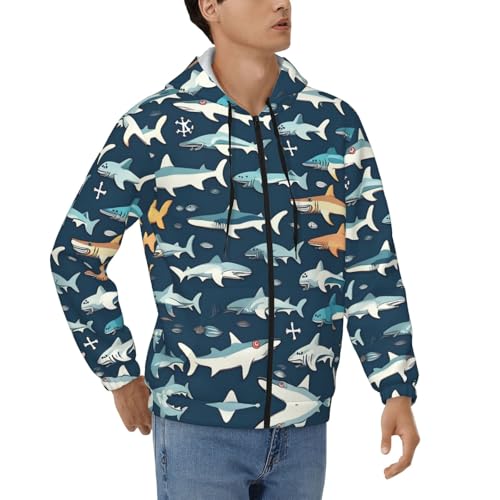 Sweat à capuche zippé à manches longues et cordon de serrage motif requins