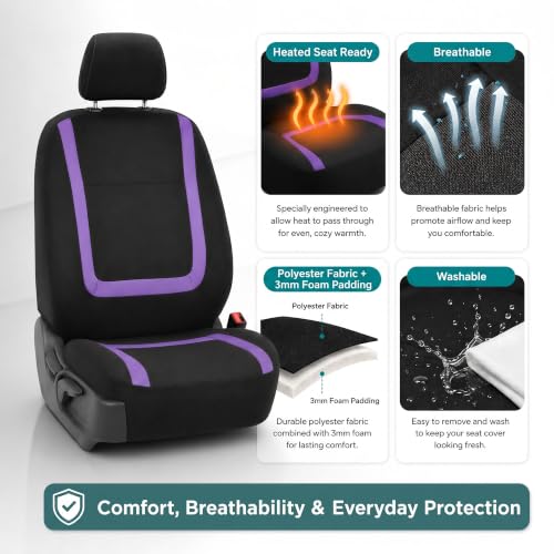 Image of FH Group Car Seat Covers Front Set in Cloth - Car Seat Covers for Low Back Car Seats with Removable Headrest,Universal Fit,Automotive SeatCovers,Washable Car SeatCover for SUV,Sedan,Van Purple