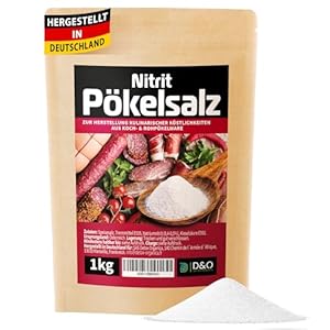 D&O Nature Products Pökelsalz 1kg, Nitritpökelsalz zum Trocken- und Nasspökeln, Natriumnitrit Anteil 0, -0, %, Pökelsalz für Schinken, Fleisch, Wurst, Kassler, feines NPS Salz (1000g)